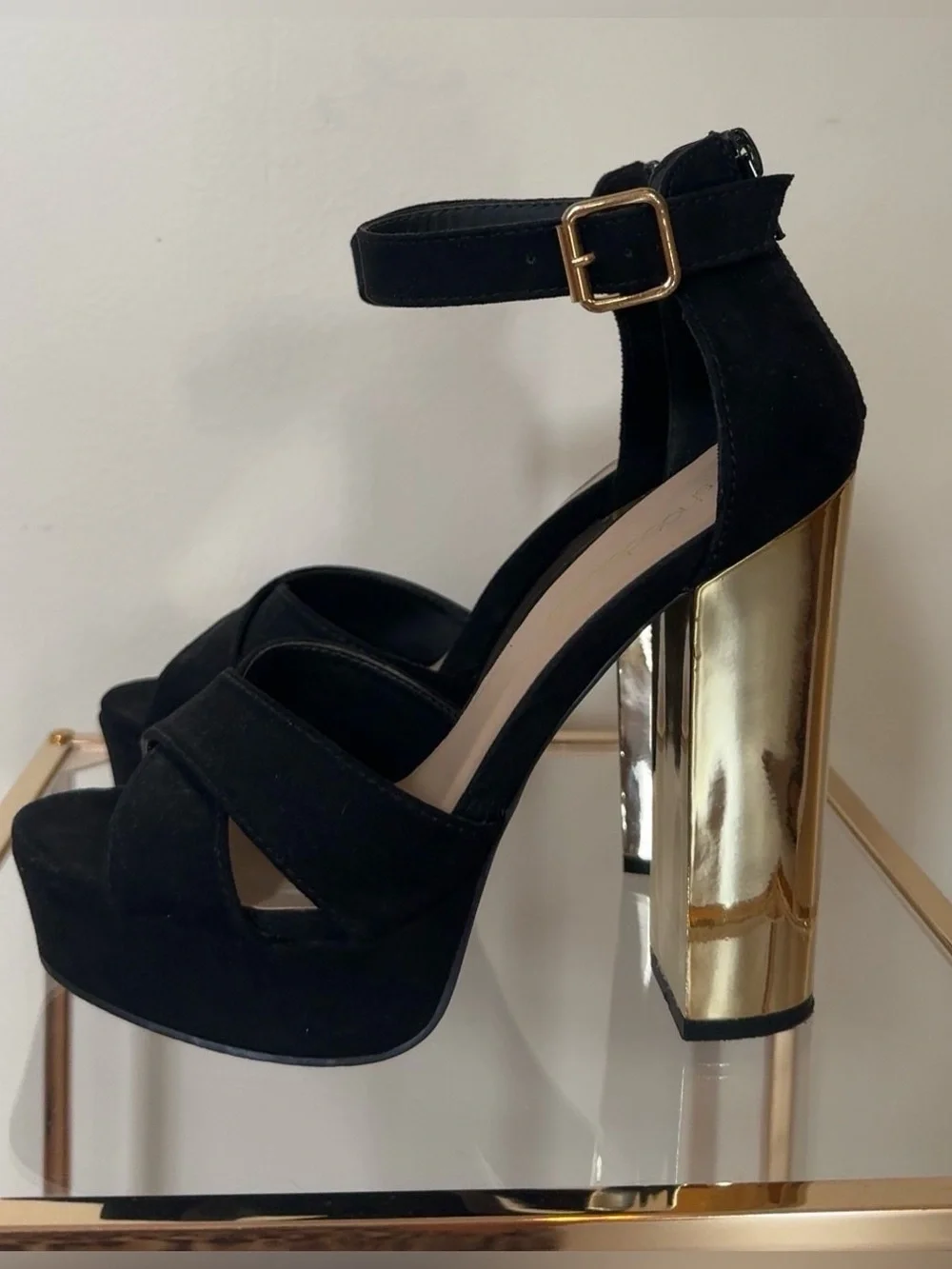 Black Platform Ankle-Strap Heels